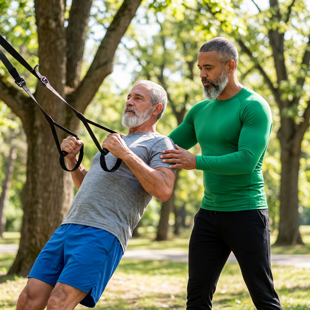 Adulto mayor entrenando en el parque